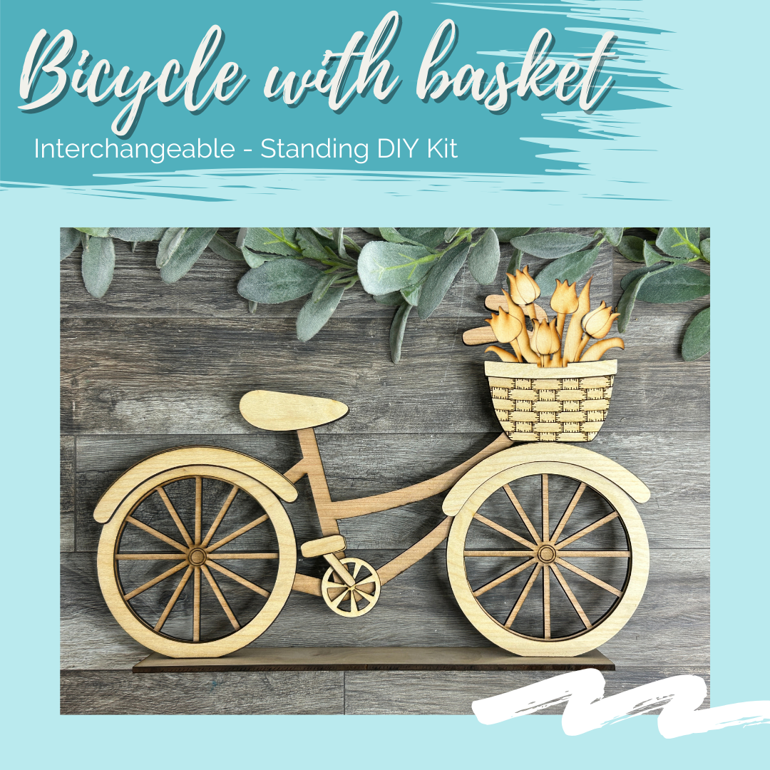 Bicycle with basket -  Interchangeable Standing Decor - DIY Kit