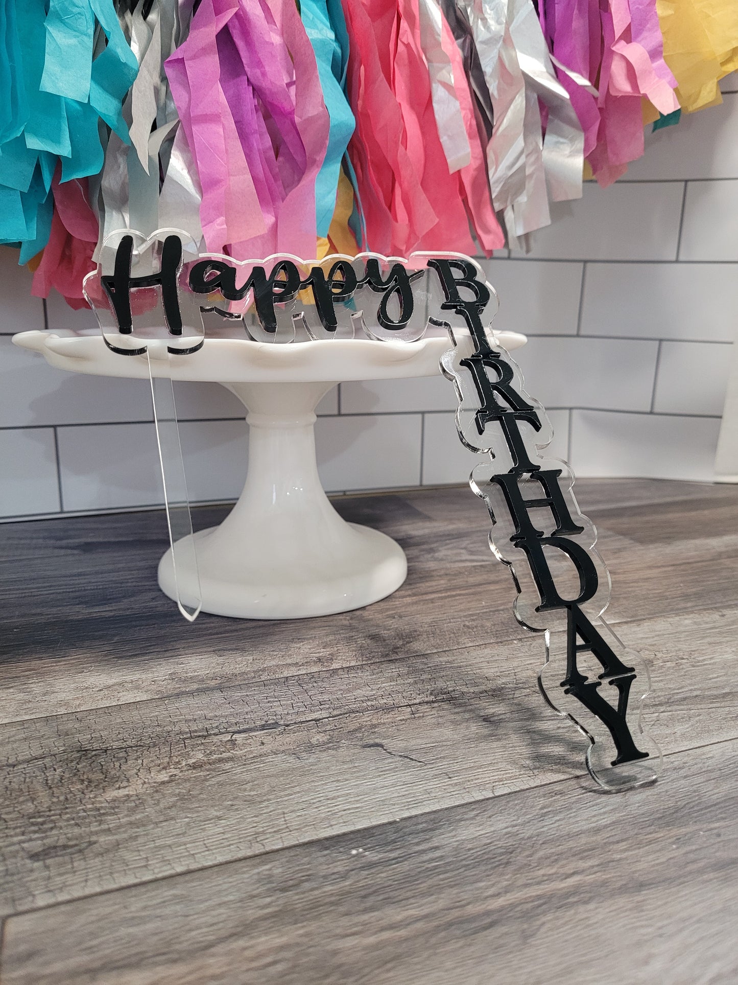 Happy Birthday - Acrylic Waterfall - Cake Topper