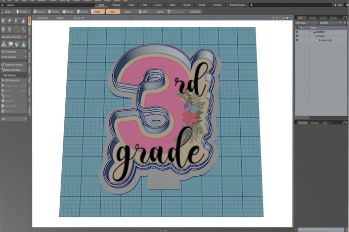 3rd Grade with Floral Cutter STL File