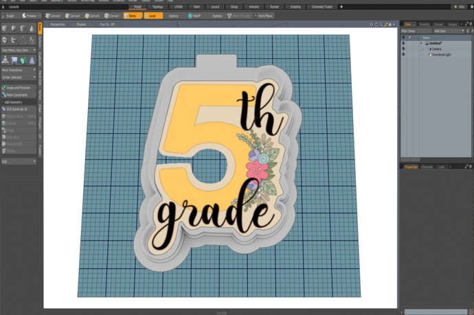 5th Grade with Floral Cutter STL File