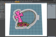 Load image into Gallery viewer, Cross oval with flowers Cutter STL File
