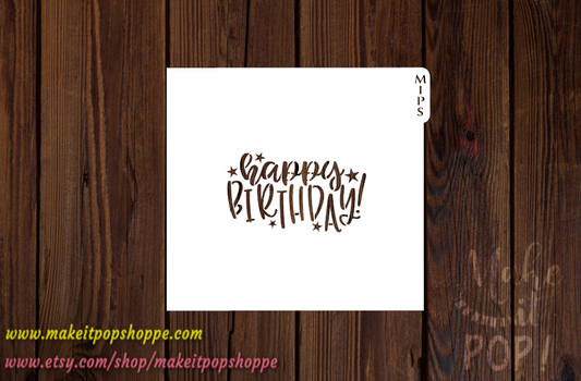 Happy Birthday with stars (matching cutter) - Stencil